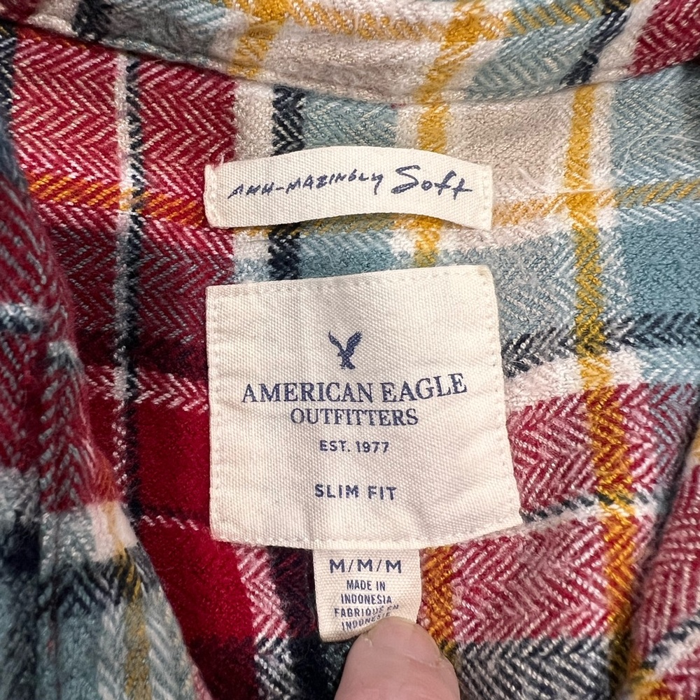 American Eagle Outfitters Plaid Button Down Shirt - Red, Yellow, Blue
